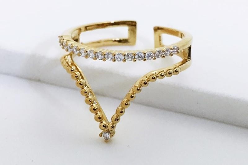 [Ozel] Chic Statement Glossy Brass Cubic Ring
