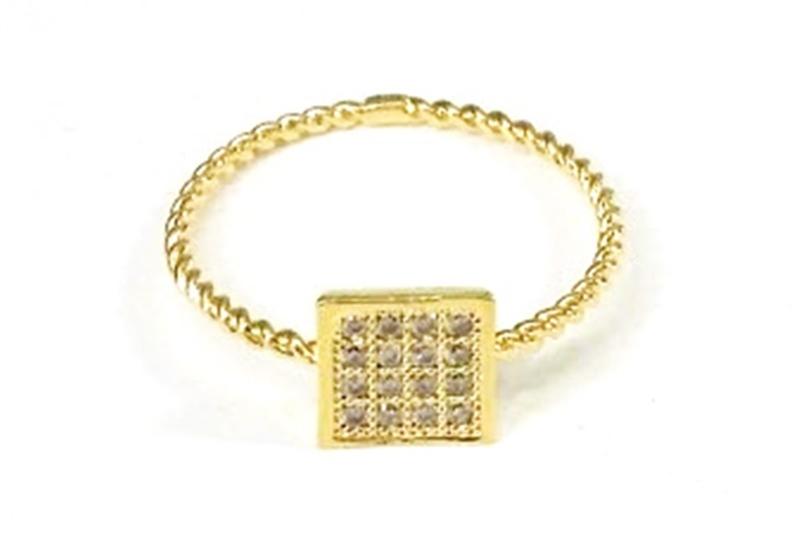 Ozel] Trendy Glossy Brass Cubic Ring