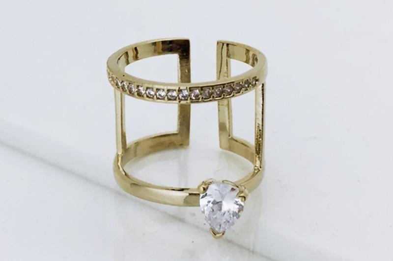 [Ozel] Chic Statement Glossy Brass Cubic Ring