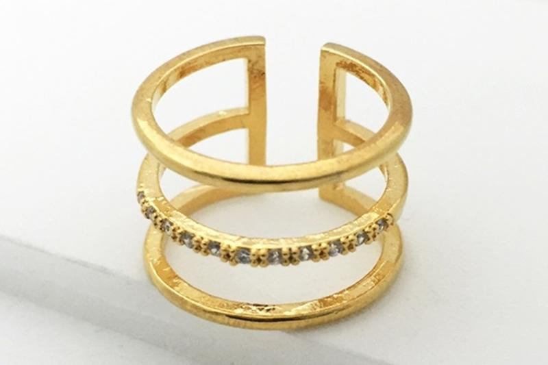 Ozel] Trendy Glossy Brass Cubic Ring