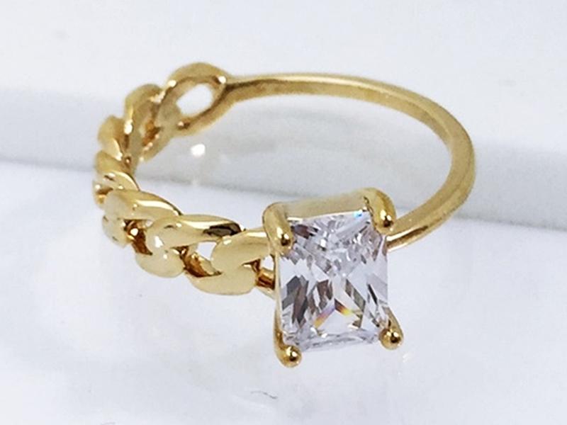 [Ozel] Romantic Mood Glossy Chain Brass Cubic Ring