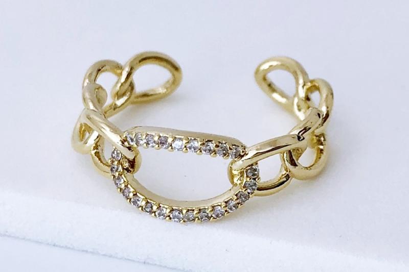 [Ozel] Elegant Glossy Chain Brass Cubic Ring