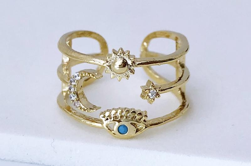 [Ozel] Chic Point Glossy Turquoise Gemstone Brass Cubic Ring