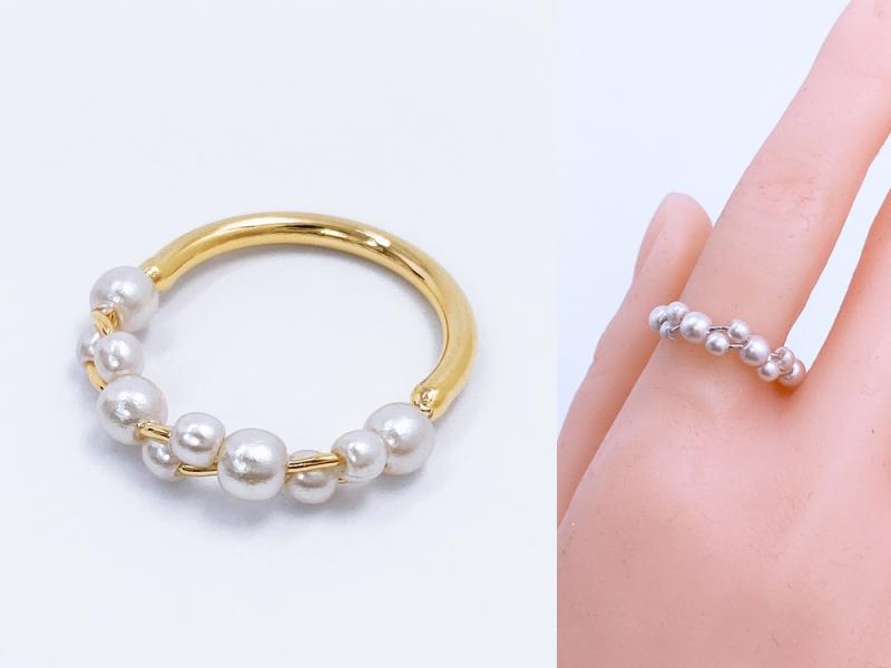 [오젤] 세련된 유광 아크릴 신주 진주 비즈 반지