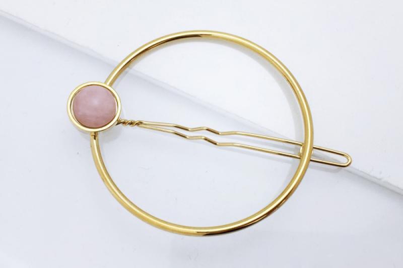 [Ozel] Statement look glossy rose quartz gemstone hairpin
