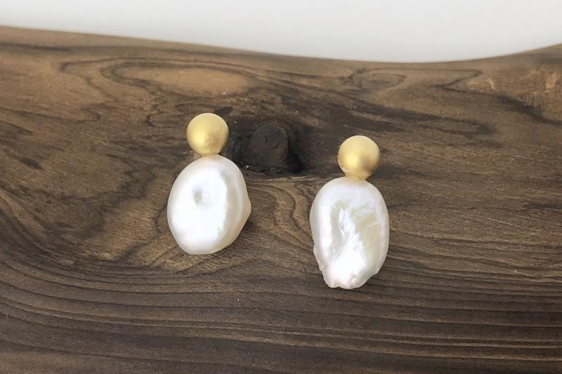 [Ozel] Chic Point Vintage Plated Freshwater Pearl Brass