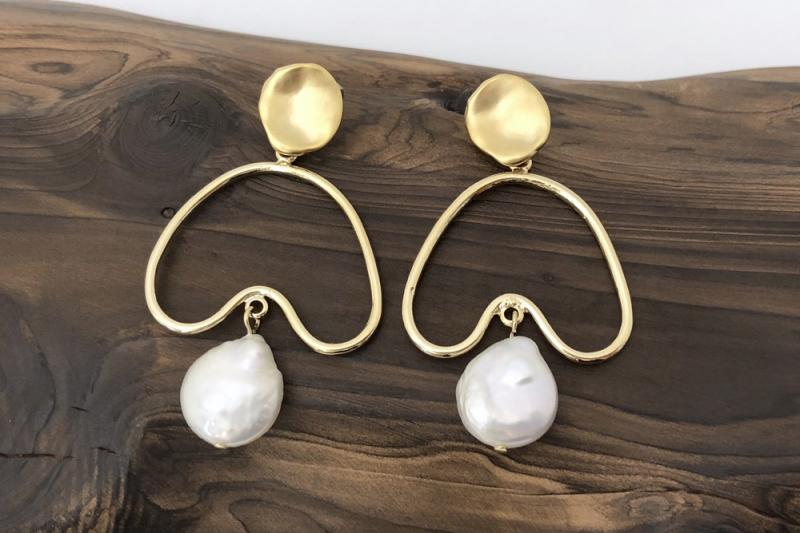 Brass Earrings [Ozel] Girlfriend Gift Vintage Plated Freshwater Pearl Brass Earrings