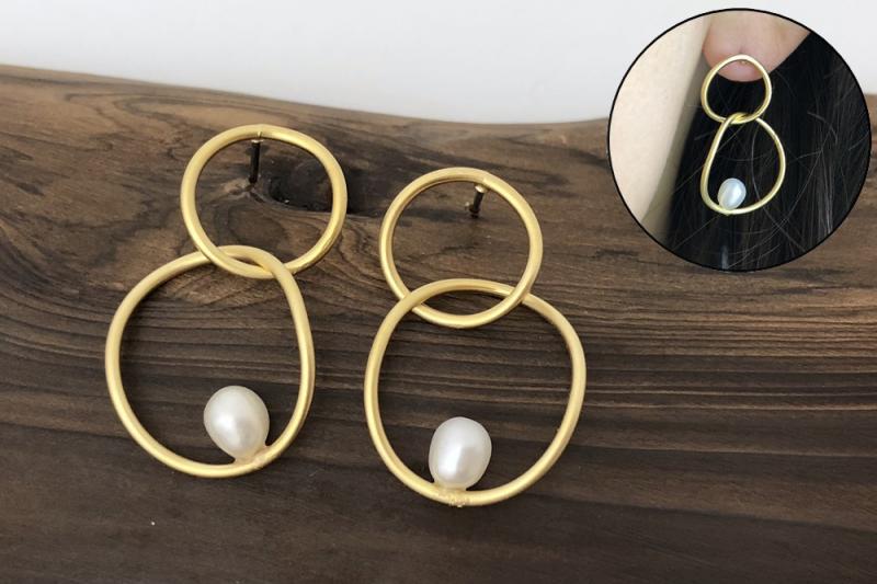 [Ozel] Vintage Vibe Vintage Plated Freshwater Pearl Brass Earrings