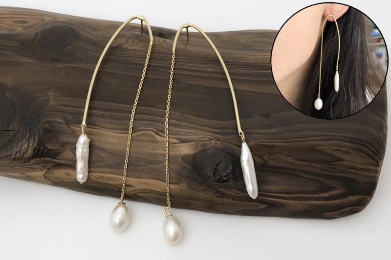 [Ozel] Romantic Mood Vintage Plated Freshwater Pearl Brass Earrings