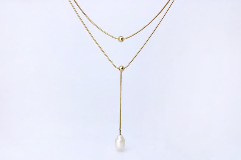 [Ozel] Daily Point Glossy Freshwater Pearl Brass Necklace