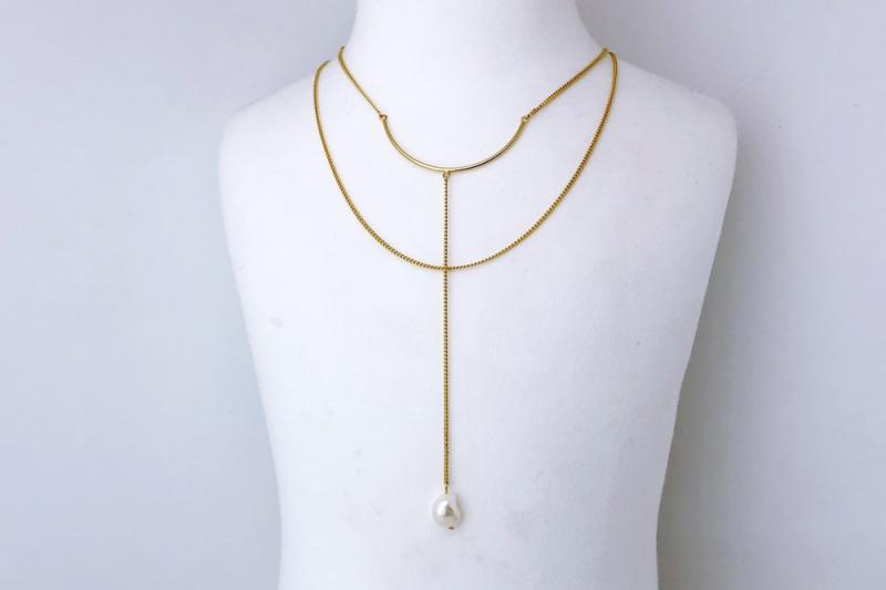 [Ozel] Romantic Mood Glossy Freshwater Pearl Brass Necklace