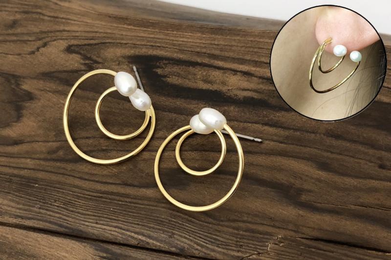 [Ozel] Casual Mood Glossy Wire Freshwater Pearl Brass Earrings