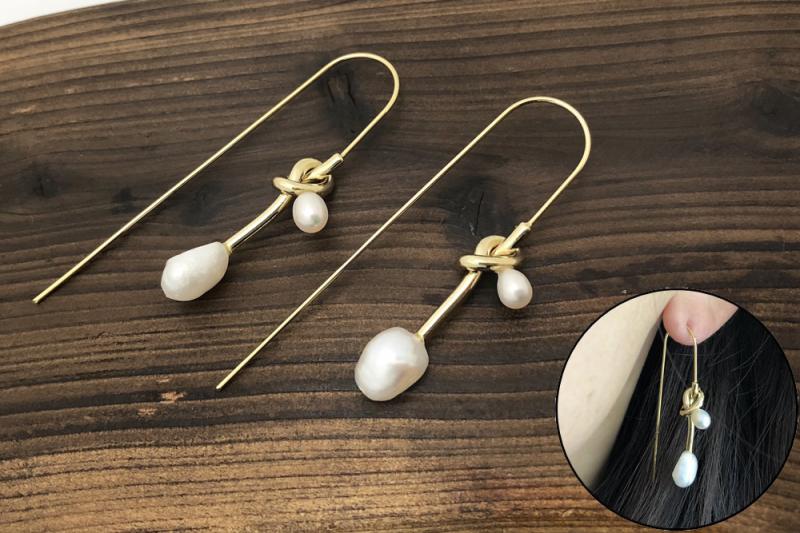 [Ozel] Wedding Guest Look Glossy Freshwater Pearl Brass Earrings