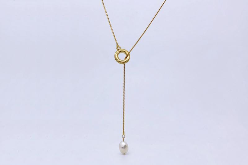[Ozel] Wedding Guest Look Glossy Vintage Plated Freshwater Pearl Brass Necklace