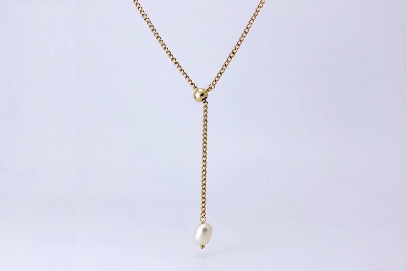 [Ozel] Wedding Guest Look Glossy Freshwater Pearl Brass Necklace