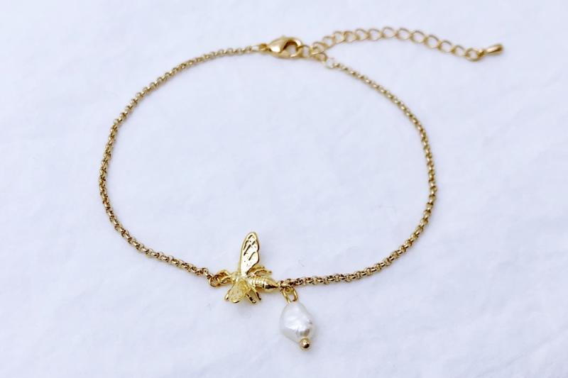 [Ozel] Romantic Mood Glossy Freshwater Pearl Brass Bracelet