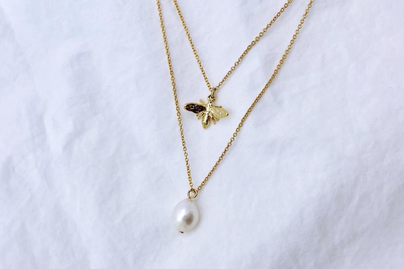 [Ozel] Chic Point Freshwater Pearl Brass Necklace