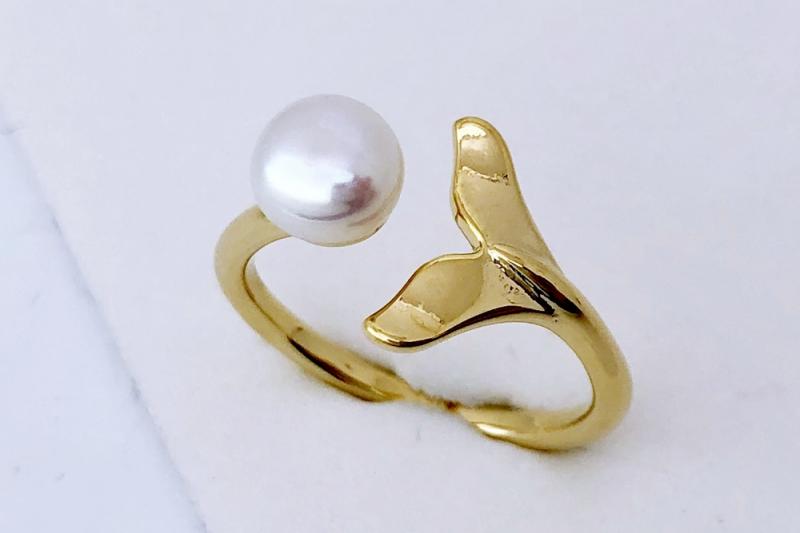 [Ozel] Daily Point Glossy Freshwater Pearl Brass Ring