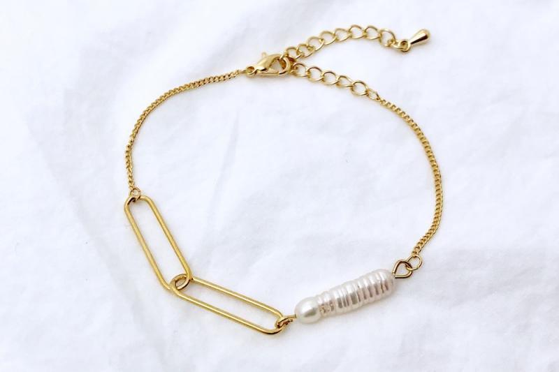 Brass Cubic Necklace [Ozel] Trendy Vintage Plated Freshwater Pearl Brass Bracelet