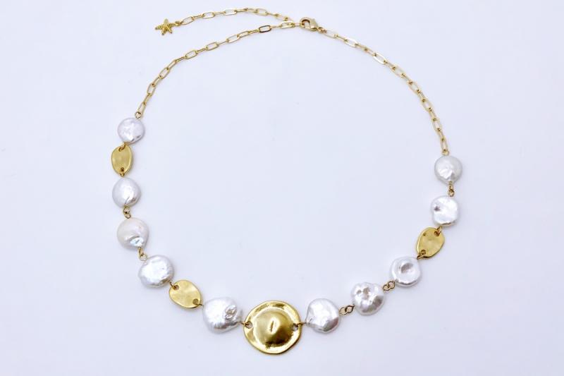 [Ozel] Girlfriend Gift Vintage Plated Freshwater Pearl Brass Zinc Alloy Necklace